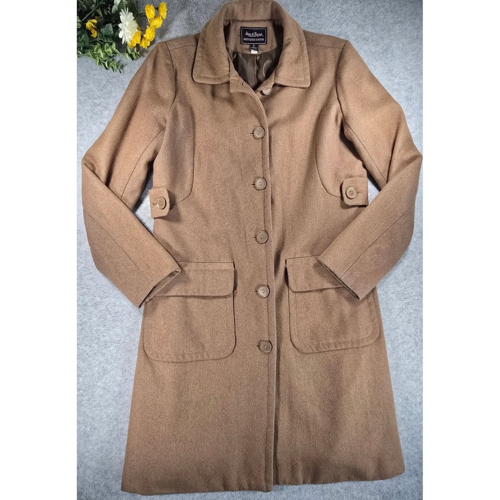 Vintage Steve & Barrys Women L Brown Wool Blend Long Button Down Trench Coat